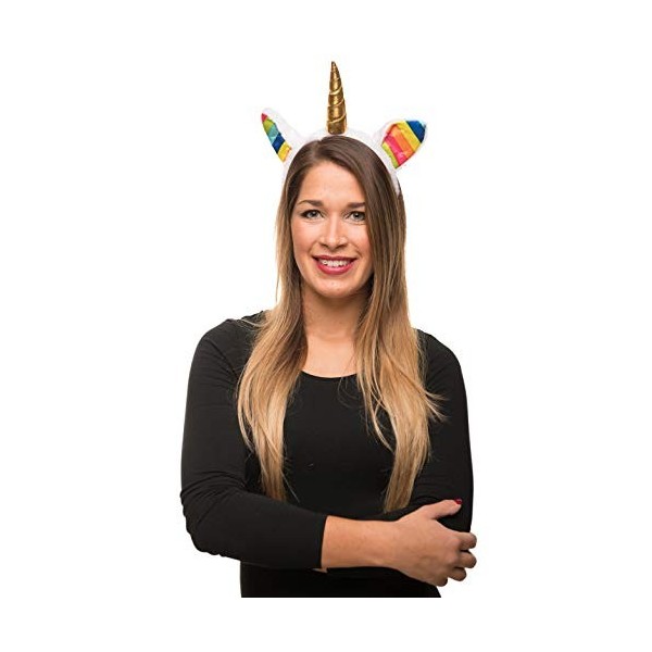 Serre-tête blanc avec licorne en or Bandeau oreilles en peluche Pour Halloween Noël Carnaval Accessoires de tête