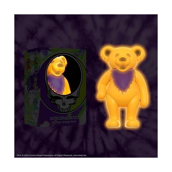 Super7 Grateful Dead Dancing Bear Glow Ashbury Orange Figurine de réaction à léchelle de 9,5 cm