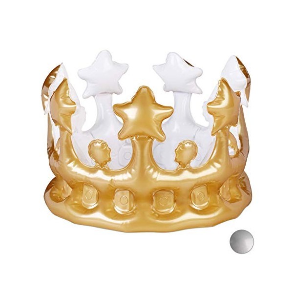 Relaxdays 10024254_55 Couronne Gonflable, Accessoire pour Costume, Carnaval Déguisement Princesse Roi Anniversaire, Diff. Cou