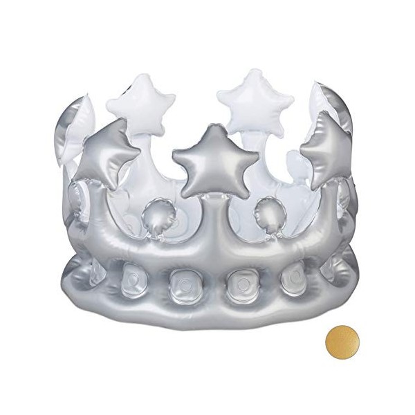 Relaxdays 10024254_55 Couronne Gonflable, Accessoire pour Costume, Carnaval Déguisement Princesse Roi Anniversaire, Diff. Cou