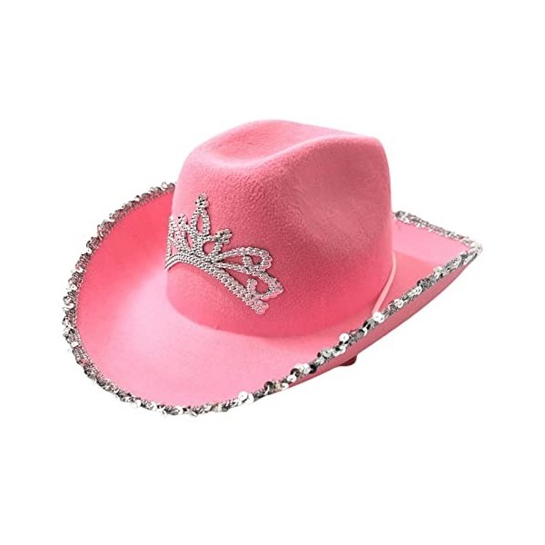 cowboy en feutre rose plume/paillettes scintillantes cowboy avec couronne diadème - Accessoire déguisement