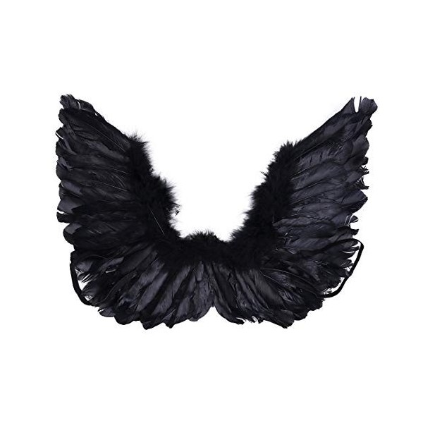 iiniim Ailes dAnge Oiseau Diable Adulte Enfant Déguisement Ange Accessoires Fille Homme Ailes de Fée Démon en Plumes Noir Po