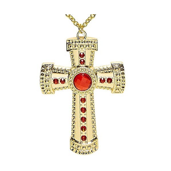 NET TOYS Collier ostentatoire avec Croix | Or-Rouge | Accessoire Scintillant Unisexe chaîne dorée avec Croix Nonne | Parfait 