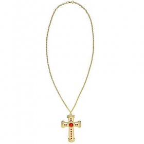 NET TOYS Collier ostentatoire avec Croix | Or-Rouge | Accessoire Scintillant Unisexe chaîne dorée avec Croix Nonne | Parfait 