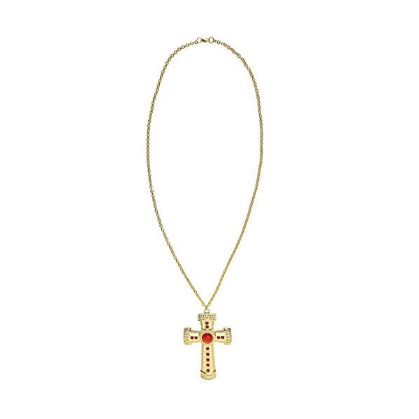 NET TOYS Collier ostentatoire avec Croix | Or-Rouge | Accessoire Scintillant Unisexe chaîne dorée avec Croix Nonne | Parfait 