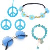 Diysupmkt Lot de 5 accessoires de déguisement hippie avec lunettes fantaisie, signe de paix, collier, bracelet, bandeau et bo