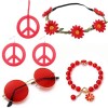 Diysupmkt Lot de 5 accessoires de déguisement hippie avec lunettes fantaisie, signe de paix, collier, bracelet, bandeau et bo