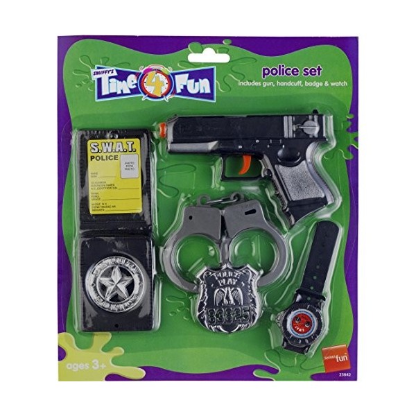 NET TOYS Ensemble de Costume de Police | avec Badge de Police, Menottes, Horloge, Carte didentité et Pistolet | Set de Dégui