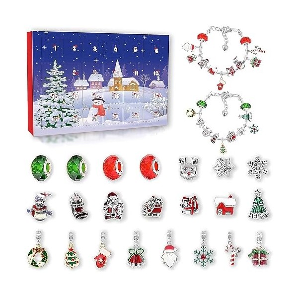 Awutzut Calendrier de LAvent Enfant Fille 2023 avec 2 Bracelets et 22 Breloques pour Cadeau de Noel