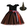 dPois Déguisement de Sorcière pour Fille Enfant Halloween Chapeau de Sorcière Robe à Étoiles Paillettes Magicien Accessoires 