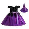 dPois Déguisement de Sorcière pour Fille Enfant Halloween Chapeau de Sorcière Robe à Étoiles Paillettes Magicien Accessoires 