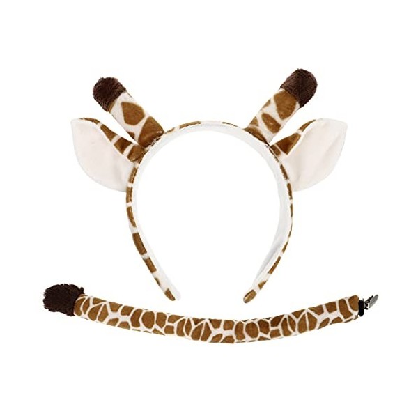 FOMIYES 1 Ensemble de déguisement de Girafe, Oreilles, Serre-tête et Queue en Peluche, Accessoire de déguisement pour Hallowe