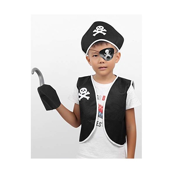 Yeahdor Costume Pirate Enfant Déguisement Pirate Matelot Garçon Accessoires Crochet & Cache-Oeil Bourse Boucle doreille Or H