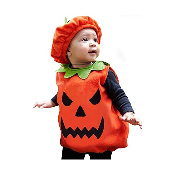 JLOR Déguisement Petite Citrouille Costume Halloween pour Bébé Garçon Fille Ensemble Combinaison à Manches Longues Chapeau et