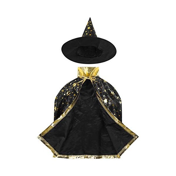 CHICTRY Cadeau de père Noël Cape de Sorcier + Chapeau Pointu déguisement fête et Accessoires Carnaval pour Enfants Filles gar