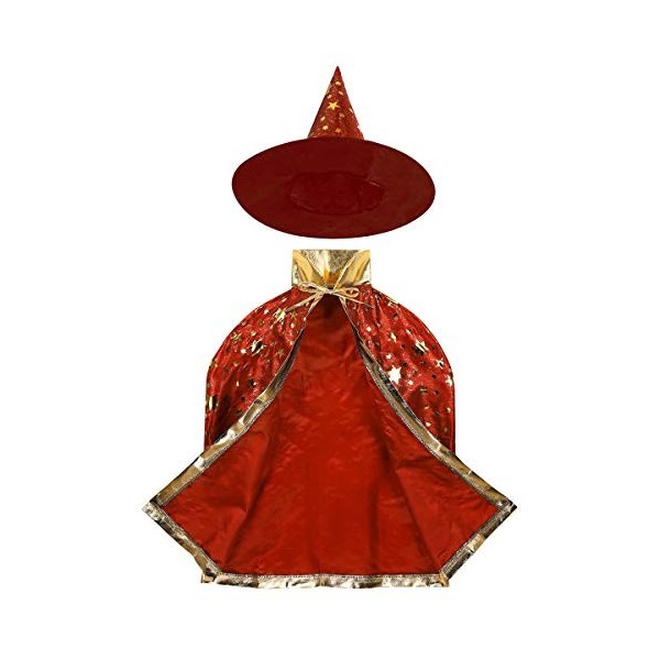 CHICTRY Cadeau de père Noël Cape de Sorcier + Chapeau Pointu déguisement fête et Accessoires Carnaval pour Enfants Filles gar