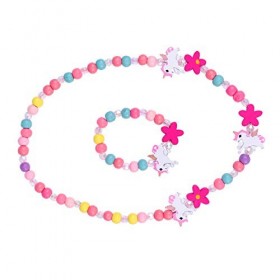Amosfun En bois coloré enfants ensemble de bijoux licorne perles collier et bracelet cadeau pour les filles fête danniversai