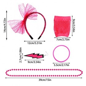 Yolev Accessoires de Déguisement Années 80 avec Bandeau en Dentelle Boucles dOreilles Eclair Néon Gants en Résille Bracelet 