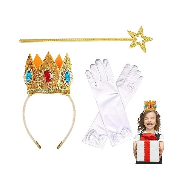 kagrote Princesses Peach Crown,Couronne Baguette Gants Princesses Peach Costume Cosplay - Princesses Peach Cosplay Dress Up H