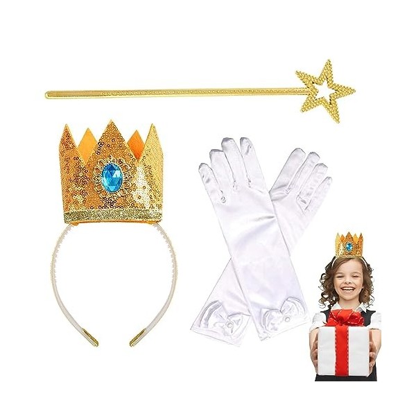 kagrote Princesses Peach Crown,Couronne Baguette Gants Princesses Peach Costume Cosplay - Princesses Peach Cosplay Dress Up H