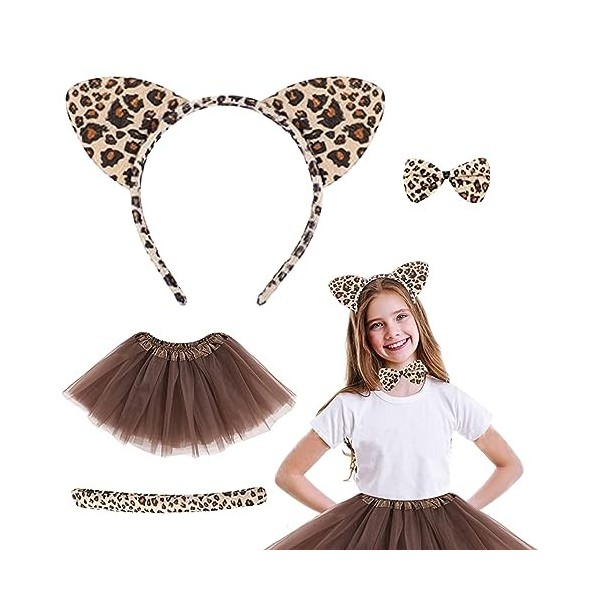 AIJUZIJIE Costume de Chat pour Enfants Filles 4pcs / Set Costume léopard Kids Halloween Costumes sophommante pour Carnaval Co