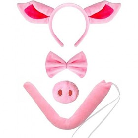 Eyccier Costume de Cochon Ensemble Oreilles de Porc Le Bandeau de Bande et de Queue Bowtie Party Cosplay Halloween Accessoire