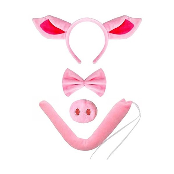 Eyccier Costume de Cochon Ensemble Oreilles de Porc Le Bandeau de Bande et de Queue Bowtie Party Cosplay Halloween Accessoire