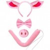 Eyccier Costume de Cochon Ensemble Oreilles de Porc Le Bandeau de Bande et de Queue Bowtie Party Cosplay Halloween Accessoire