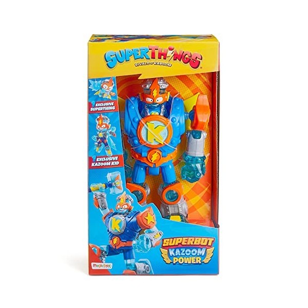 SUPERTHINGS Superbot Kazoom Power – Robot articulé avec Accessoires de Combat, 1 Kazoom Kid et 1 SuperThing exclusifs