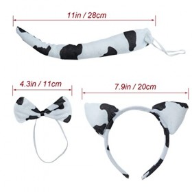 minkissy Ensemble Oreilles Et Queue De Vache Oreilles De Vache Moelleuses Bandeau Animal Noeud Papillon Queue Accessoires Vac