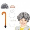 TLM Toys Costume de Vieille Dame de Perruque de Grand-mère, Grand-mère Gris Cheveux bouclés Fausse Perle Collier de Perles Co