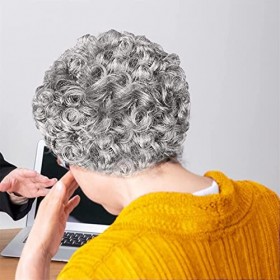 TLM Toys Costume de Vieille Dame de Perruque de Grand-mère, Grand-mère Gris Cheveux bouclés Fausse Perle Collier de Perles Co