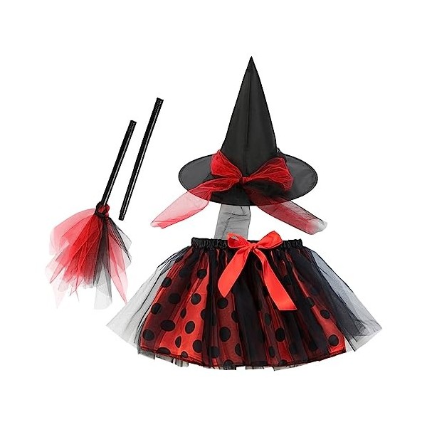 Xiaojiu DéGuisement Enfant Fille Déguisement Sorcière 8 Ans,Costume Halloween 2 Ans Robe Rouge Enfant Accessoires Annee 80 Ju