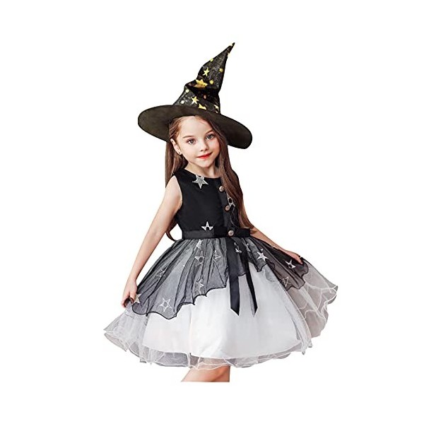 Xiaojiu DéGuisement Enfant Fille Déguisement Sorcière 8 Ans,Costume Halloween 2 Ans Robe Rouge Enfant Accessoires Annee 80 Ju