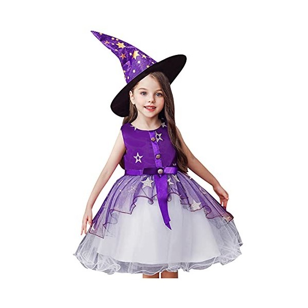 Xiaojiu DéGuisement Enfant Fille Déguisement Sorcière 8 Ans,Costume Halloween 2 Ans Robe Rouge Enfant Accessoires Annee 80 Ju