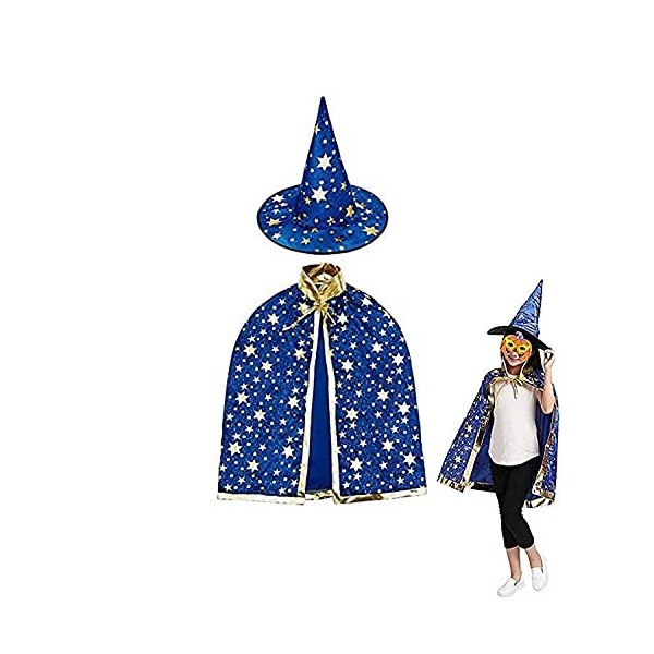 ZHjuju Cape de Sorcier avec Chapeau, Costumes dhalloween Cape de sorcière pour 3-12 Ans Enfants Garçons Filles Accessoires d