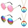 Nezyo 4 Accessoires de Costume Hippie Lunettes de Soleil Hippie Collier de Signe de Paix Accessoires Hippie Rétro des Années 