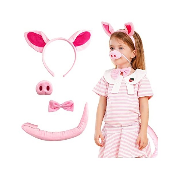 JeVenis Deguisement Cochon Costume de Cochon Oreilles Nez Queue et Noeud Papillon de Cochon Accessoires de Costume de Déguise