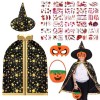 Kitimi Cape du Magicien Dhalloween, Deguisement Cape de Sorcier avec Cape de Sorcier Chapeau de Sorcière citrouille Panier d