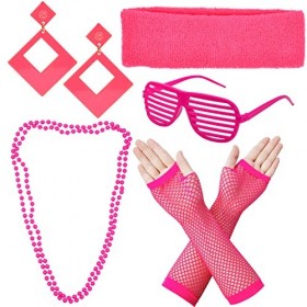 xinrongda Déguisement Année 80 Accessoire Femme, Lunettes, Bandeau noeud,Colliers,Gants, Boucles doreilles, Année 80s Disco 