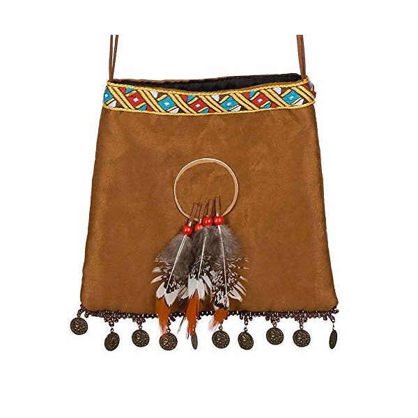 Boland 44144 - Sac à main Indienne, taille env. 21 cm, sac à bandoulière, squaw, Marron, Carnaval, Halloween, Fête de thème, 