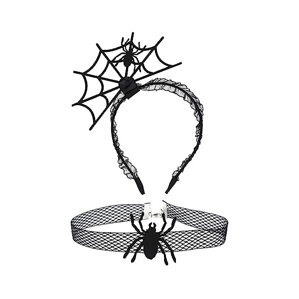 LUTER Bandeau dHalloween, Bandeau Araignée avec Collier Araignée Accessoires pour Cheveux en Toile dAraignée pour Halloween