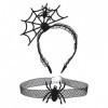 LUTER Bandeau dHalloween, Bandeau Araignée avec Collier Araignée Accessoires pour Cheveux en Toile dAraignée pour Halloween