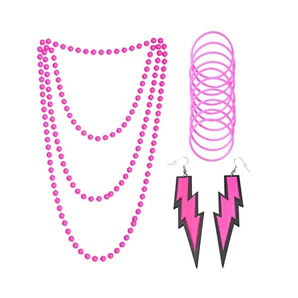 Jomnvo - Accessoires pour costumes des années 80 - Collier de fête - Bracelet en silicone avec boucles doreilles fluo - Acce