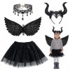 Runup 4 pièces enfants costume de diable ensemble, costume de carnaval comprend la reine cornes bandeau, ailes dange noir, j