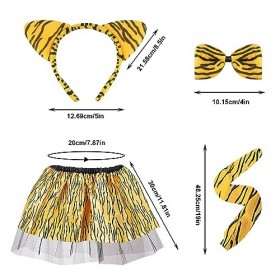 MIVAIUN 4 Pièces Costume de Tigre Déguisement Animal Fantaisie Costume avec Tigre Oreilles Bandeau Nœud papillon Queue danim