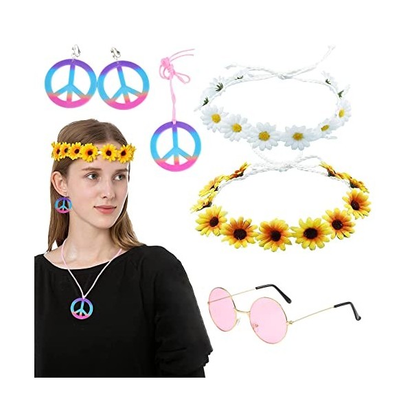 Kit Accessoire Hippie Bandeau Lunettes Collier