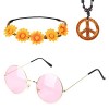 3 Pièces Ensemble De Costume Hippie Accessoire Hippie Femme Homme Moustache Hippie Collier Hippie Signe De La Paix Collier Lu