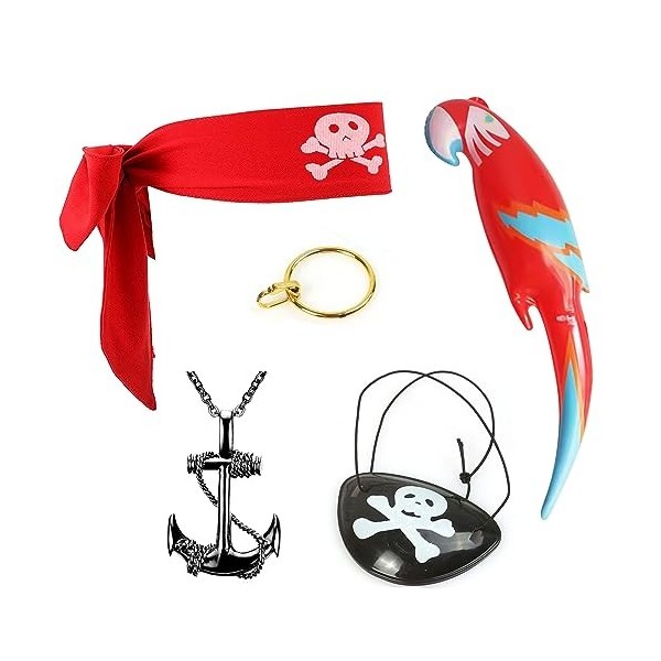 MIVAIUN 5 Pièces Accessoires de Costume Pirate, Accessoires Pirate, Bandeau Pirate Boucles dOreilles Collier Pirate Cache Oe
