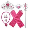 QCCOSER Elsa Lot de 7 accessoires de costume de princesse avec gants ELSA, couronne en forme de cœur de pêche, baguette magiq